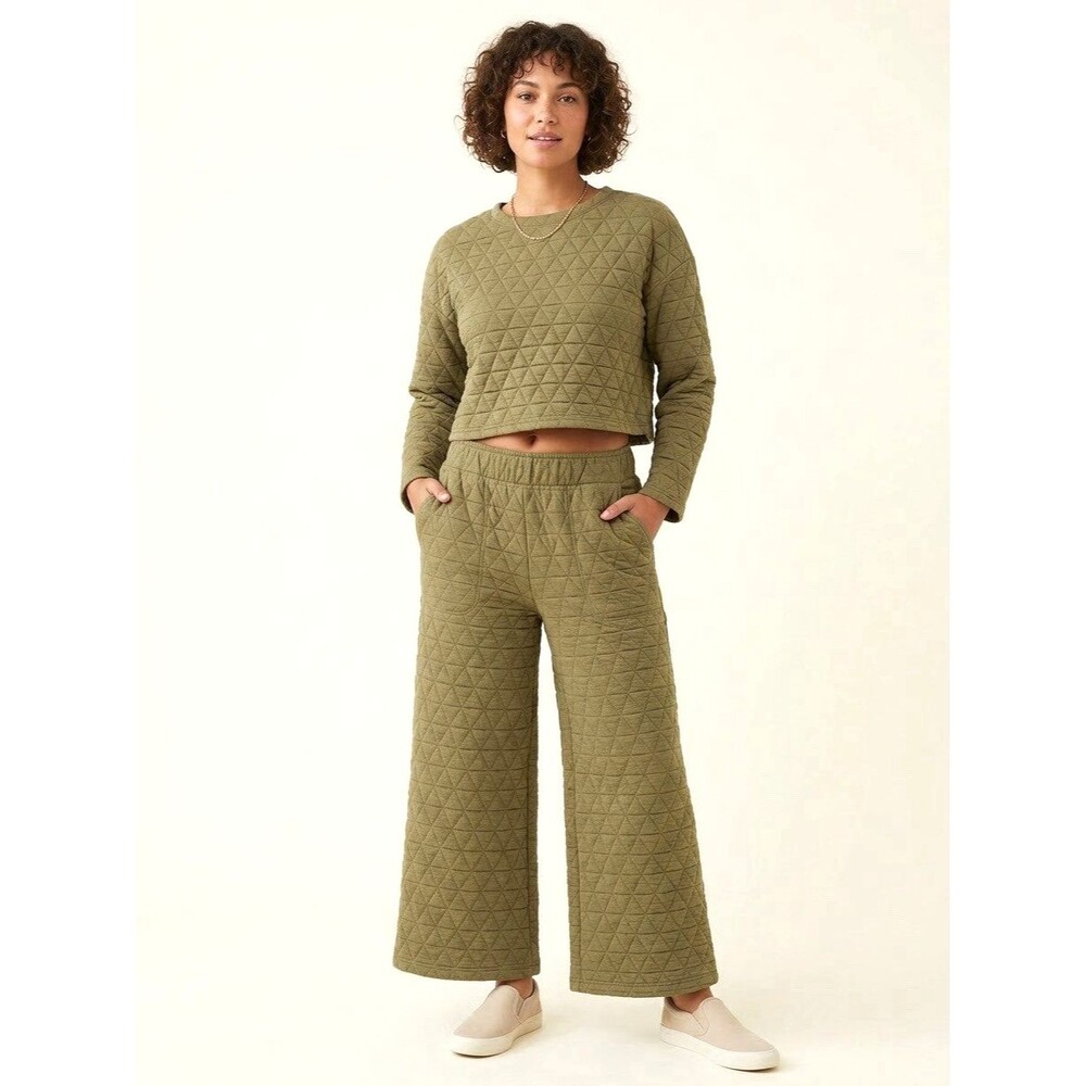 See and Be Seen Sz L 2 Piece Women's Quilted Top Pants Cropped Lounge Set Pocket